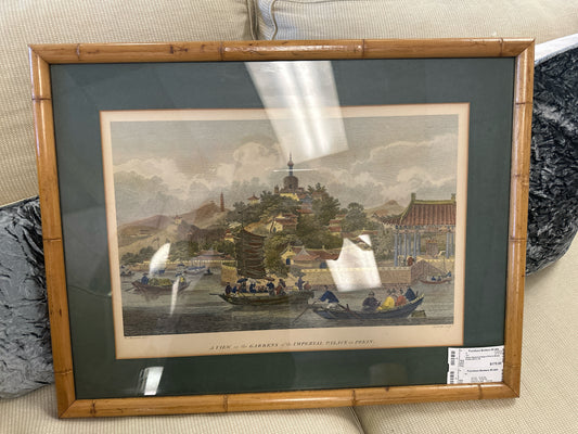 Asian Empirical Palace Print in Wood Frame 25.5 x 19