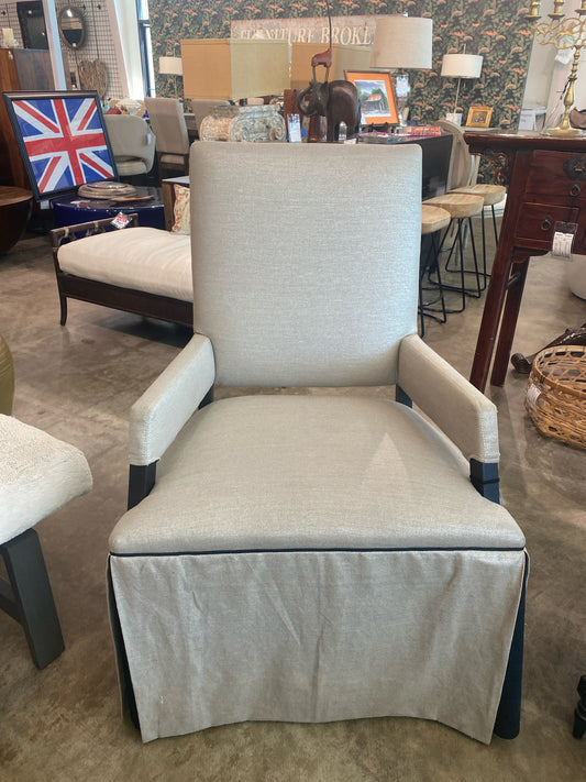 Lee Industries Gold Metallic Skirted Arm Chair with Black Trim (small tear)