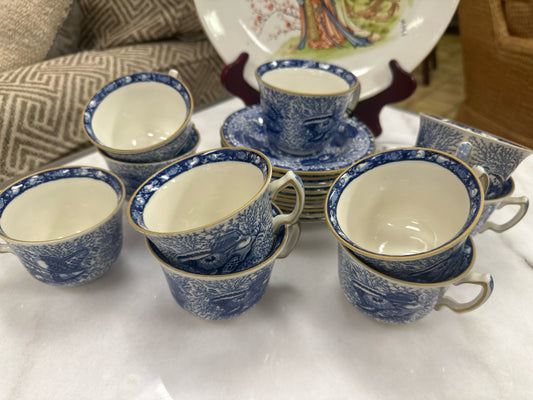SET/10 Mottahedeh Torquay Blue Cups and Saucers