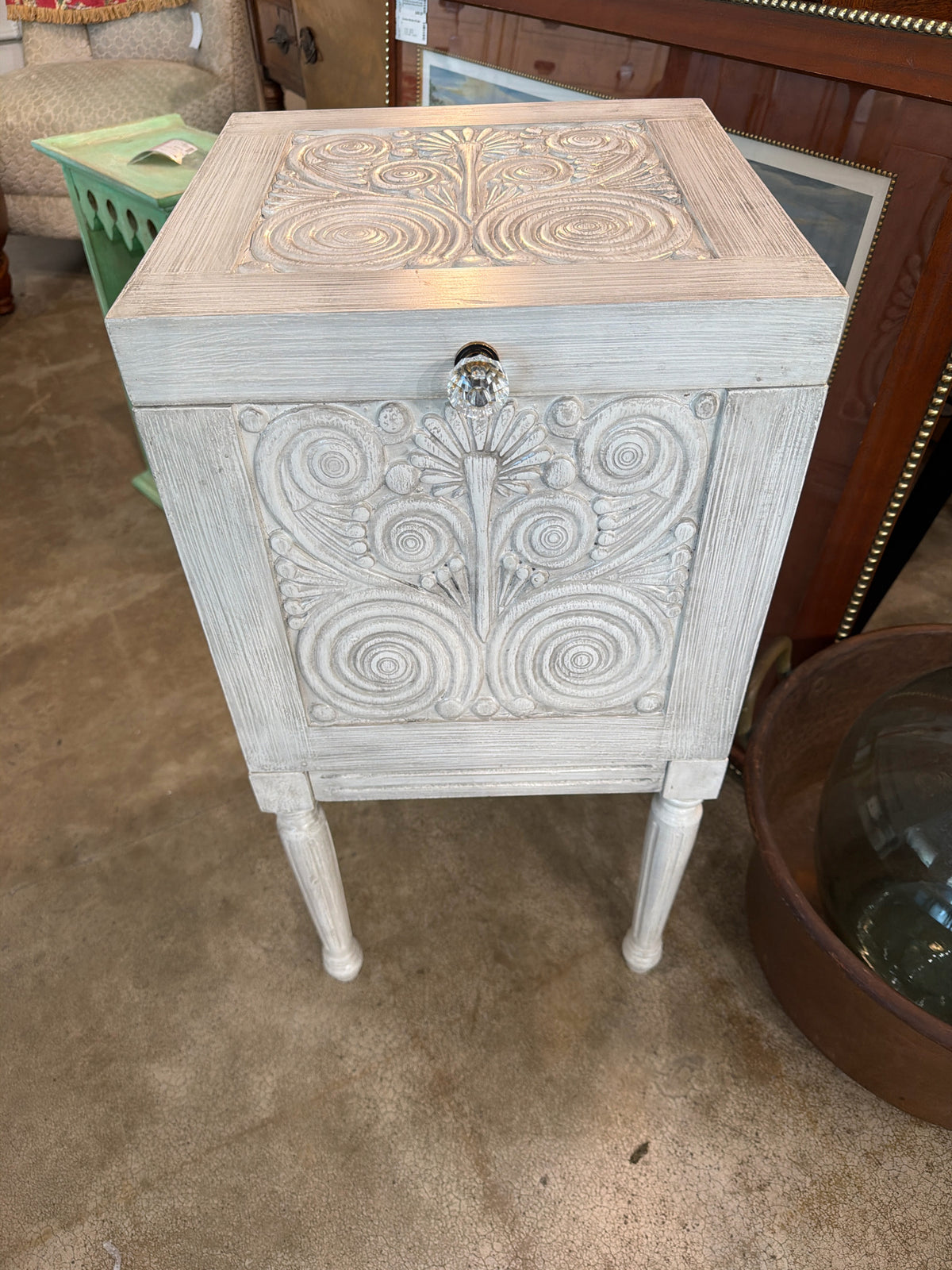 Nieman Marcus, White Carved File/Box Chest