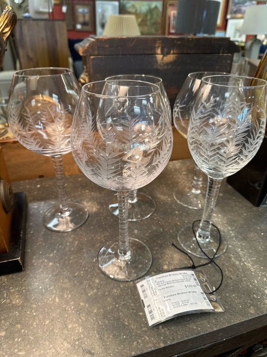SET of 5 Tommy Bahama Hand Blown Palm Leaf Wine Glasses (two sizes)