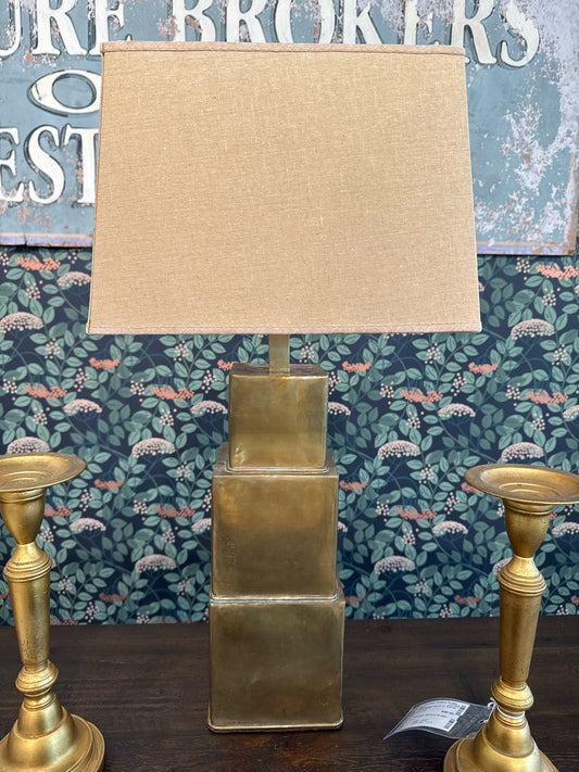 Bitossi Raymor Mid Century Brass Cube Lamp with Square Shade