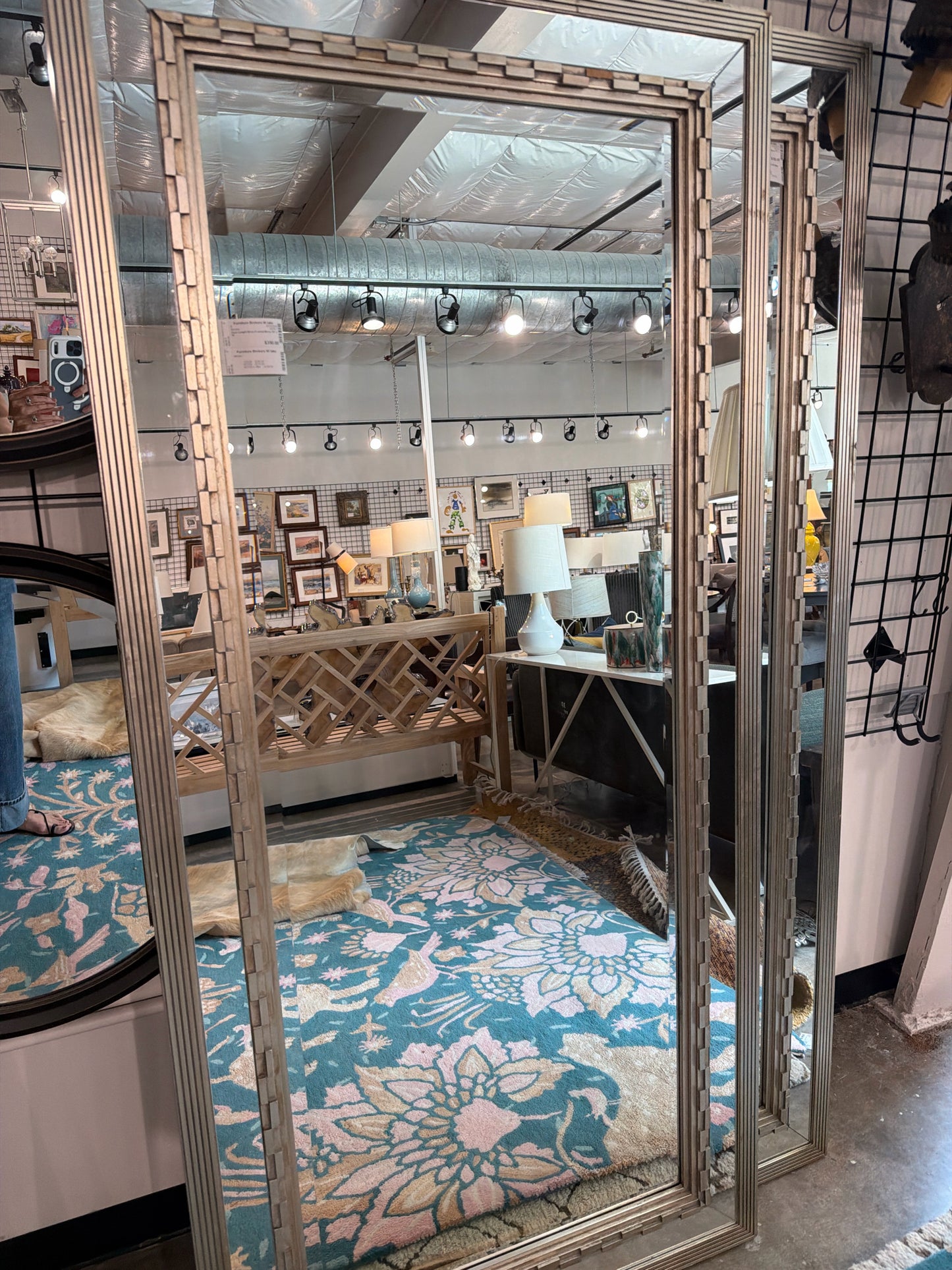 Floor Length Silver Framed Mirror 74" x 35