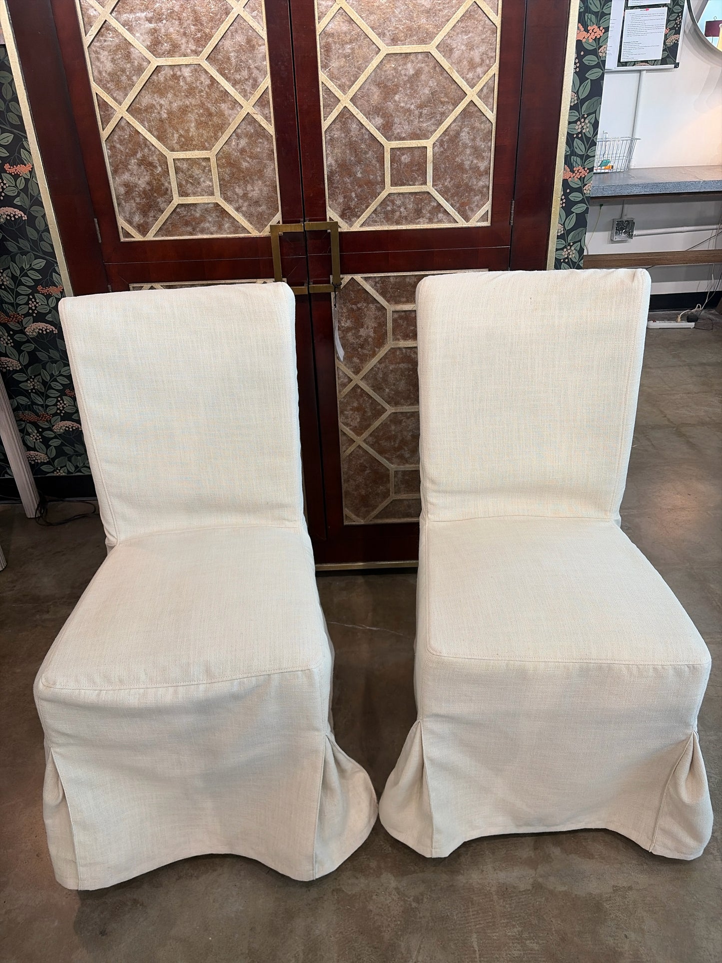Pair Safavieh Suzie Slipcover Dining Chair in Beige