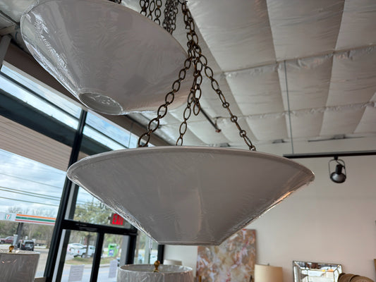 NEW CB2 Karamana 3 Light Fixture-Hardware behind desk