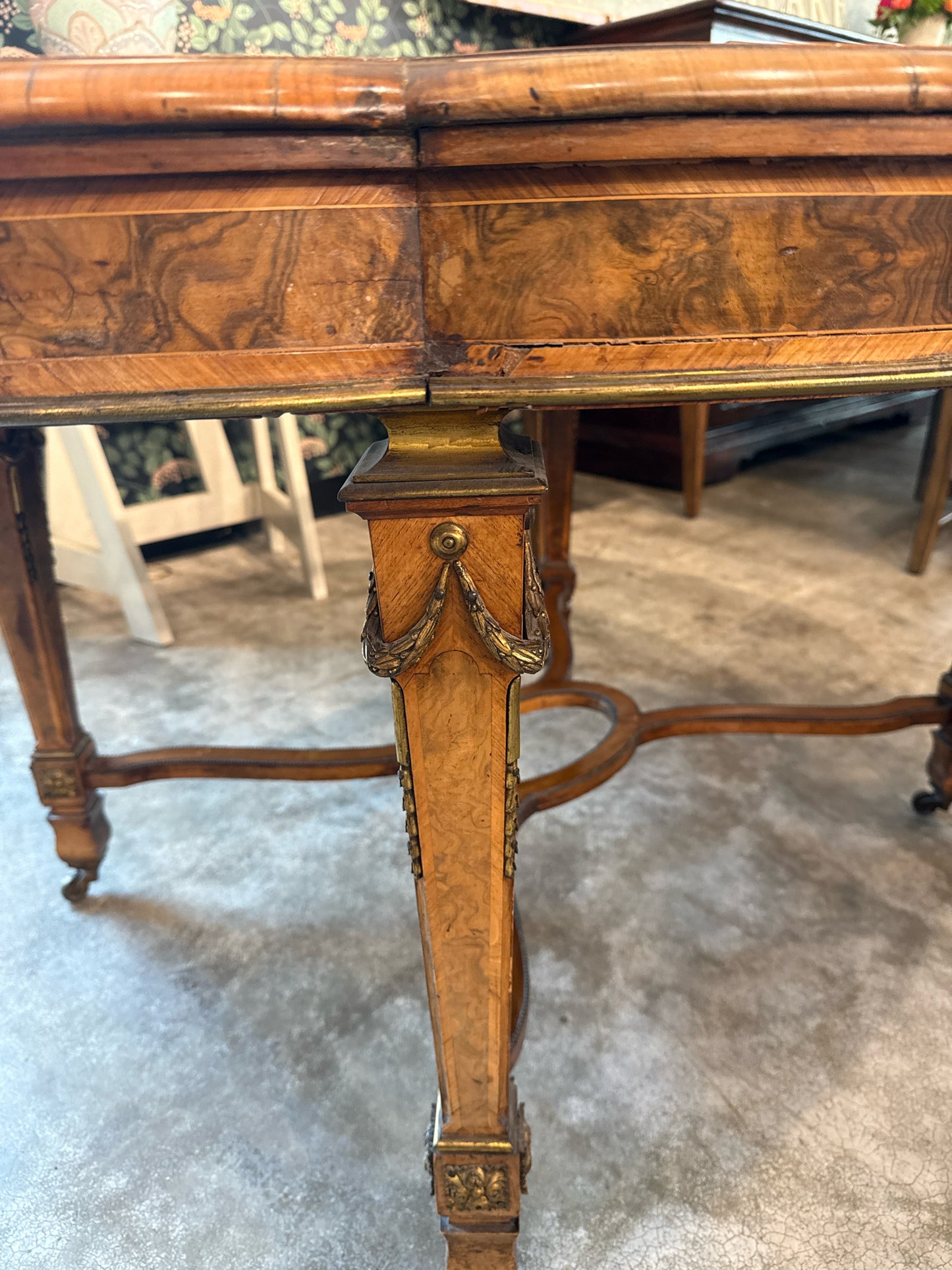 Antique Burled Wood Brass In Lay from Vanderbilt Estate 44 x 53
