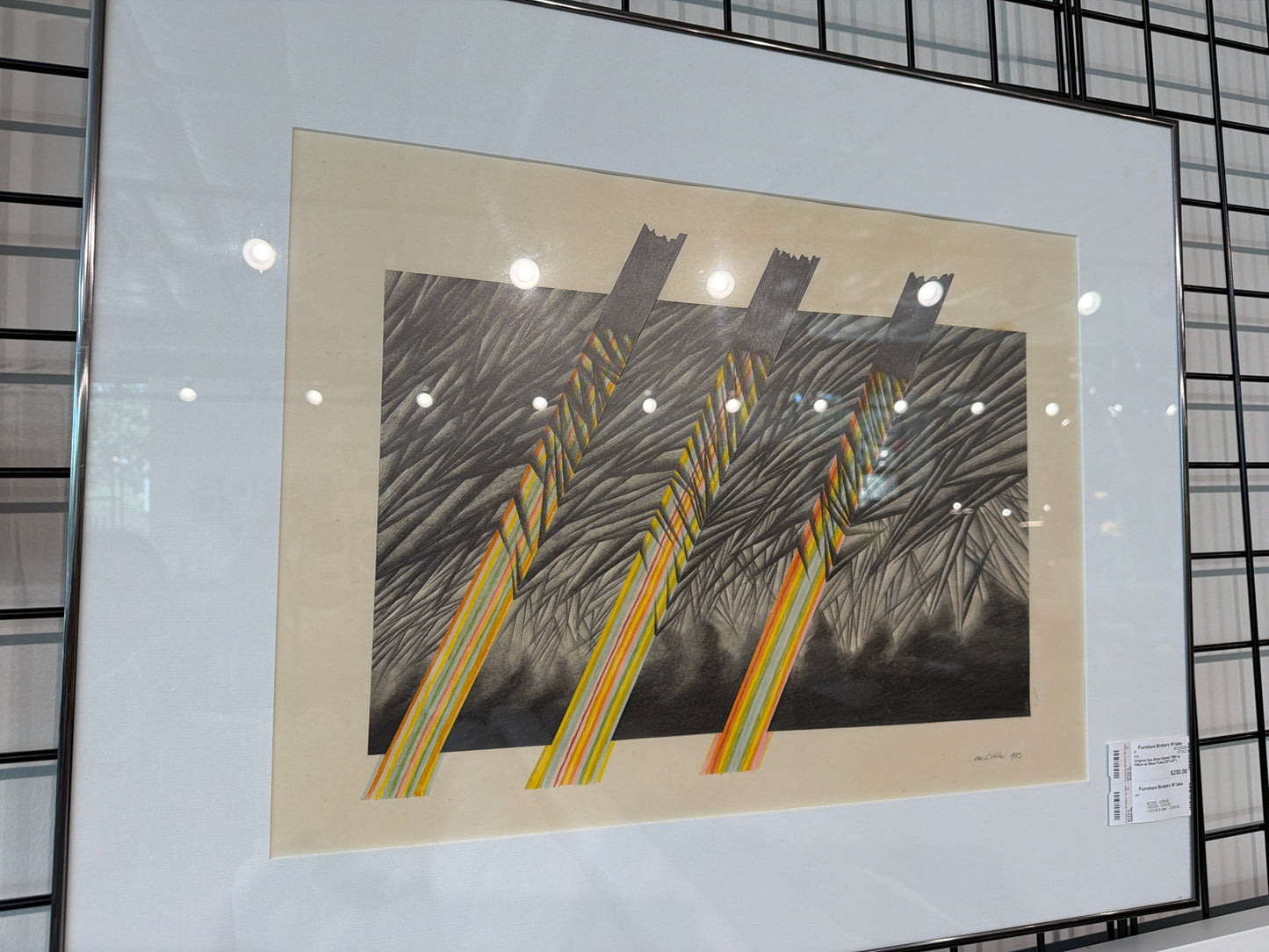 Original Geo Stripe Signed 1983 by Hilton w/ Silver Frame (30"x24")