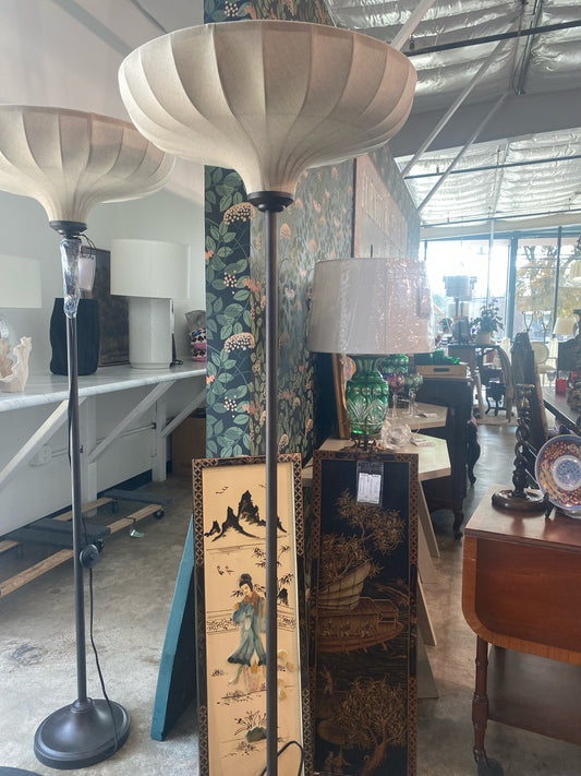 Four Hands "Winslett" Floor Lamp w/Linen Taupe Bowl Shade 68" H