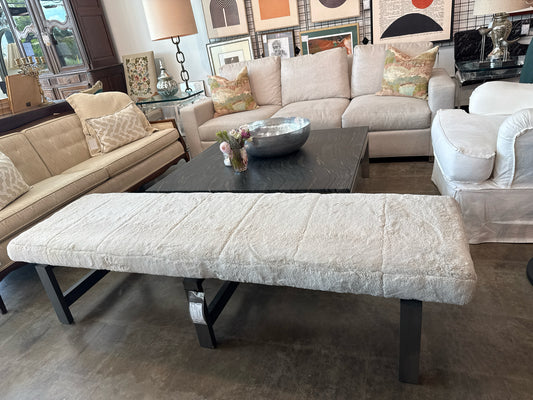 Off White Fur Bench -  Metal Legs