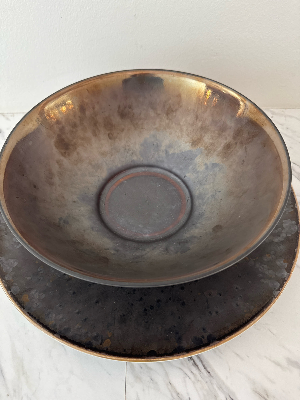 Jaune de Chrome French Raku Porcelain Bowl/Lid and Platter
