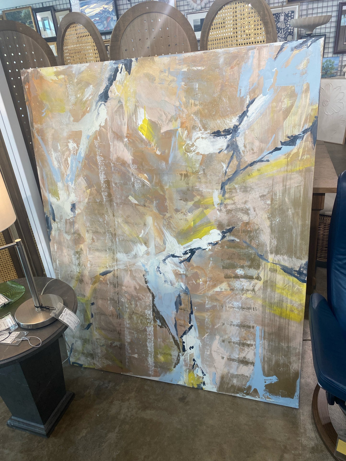 LIEVE SAETHER (20TH C.) LARGE ABSTRACT PAINTING, 'CONSTITUTION I' 60" X 48"