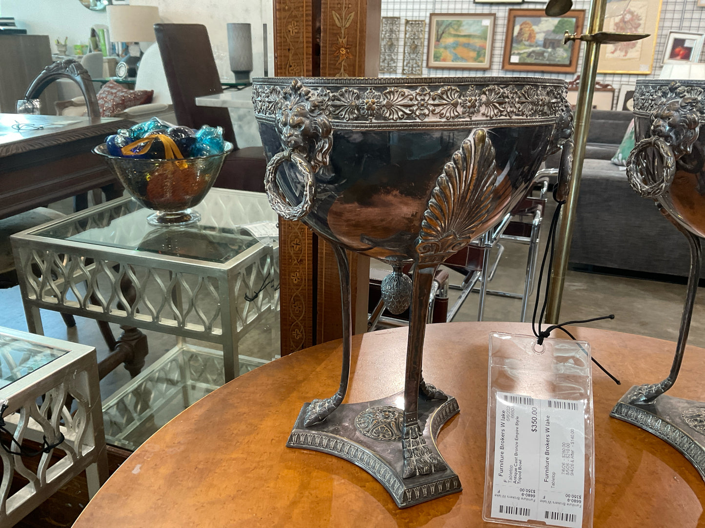 Antique Cast Bronze Empire Style Tripod Bowl