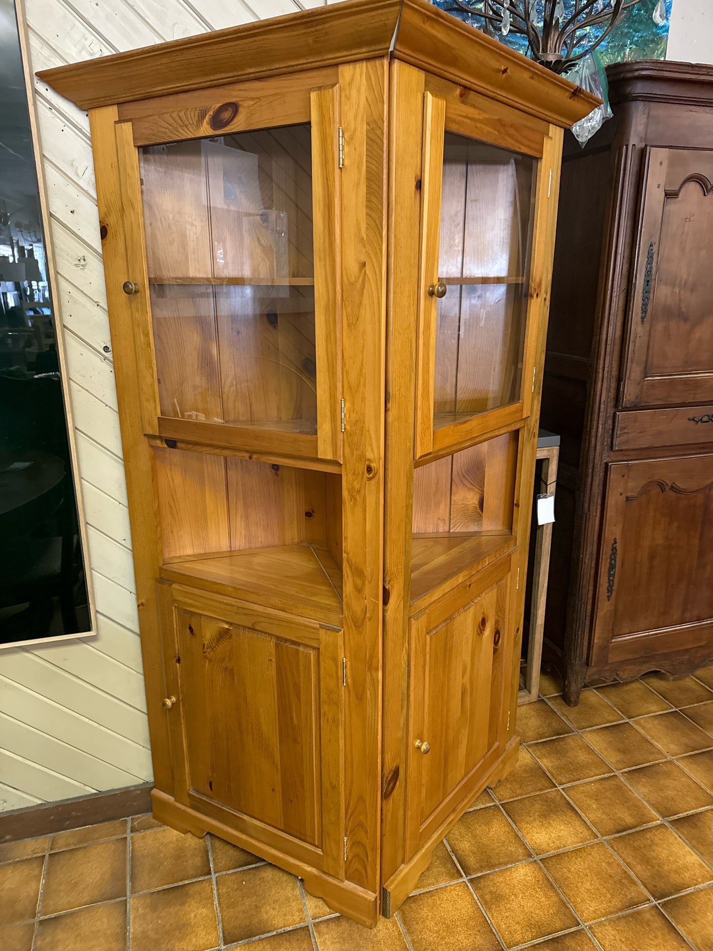 PAIR of Mastercraft Pine Wood Corner Cabinets