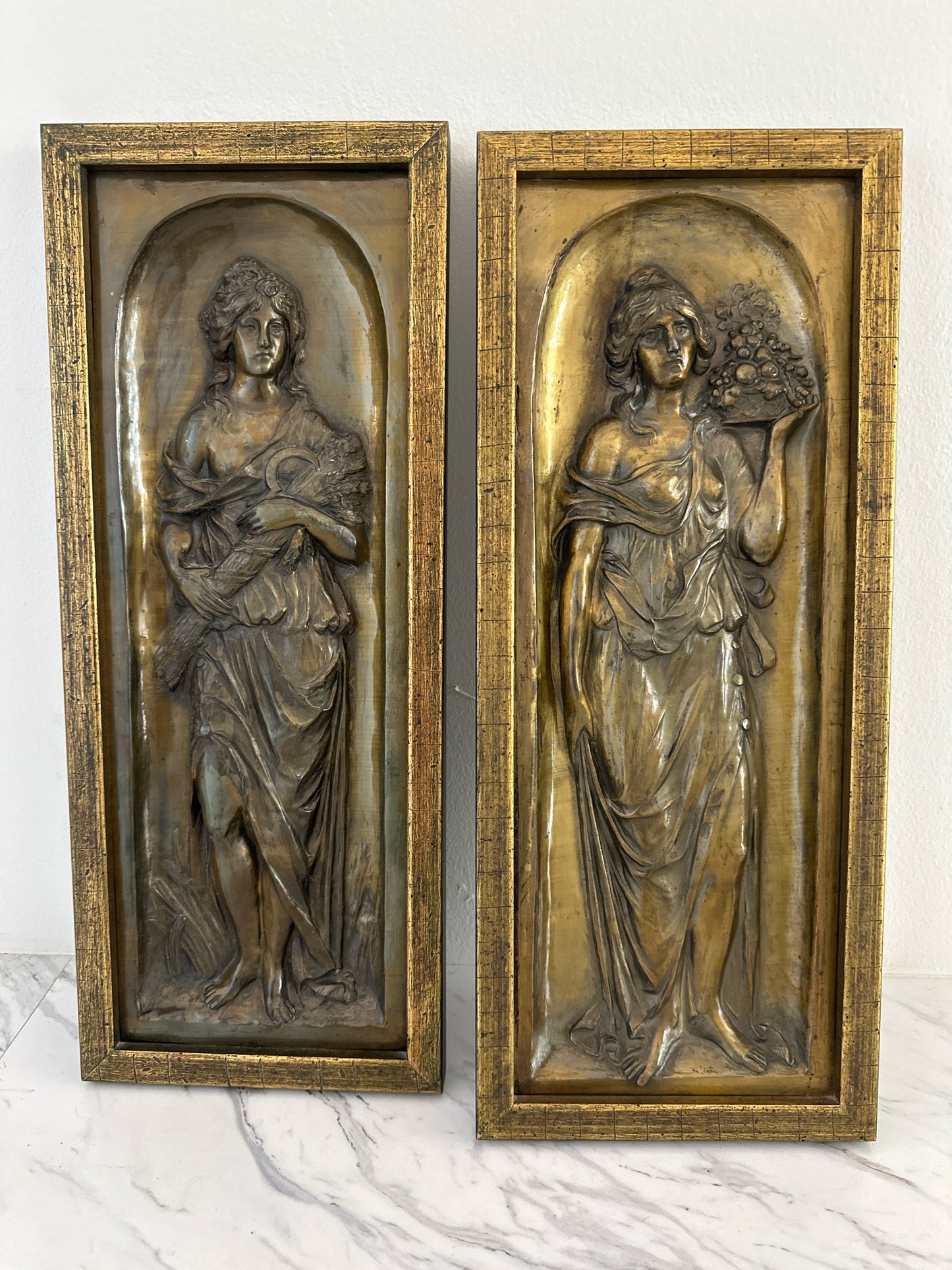 PAIR Cast Brass Reliefs of Roman Barbedienne Female Figures