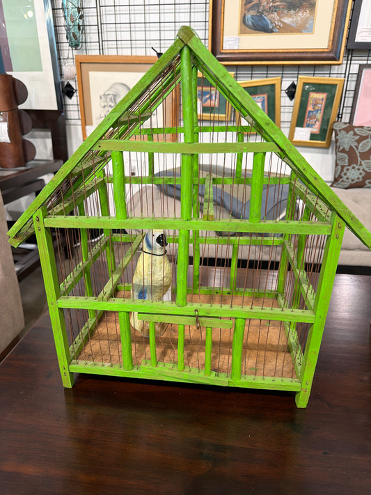 Green Painted Vintage Bird Cage