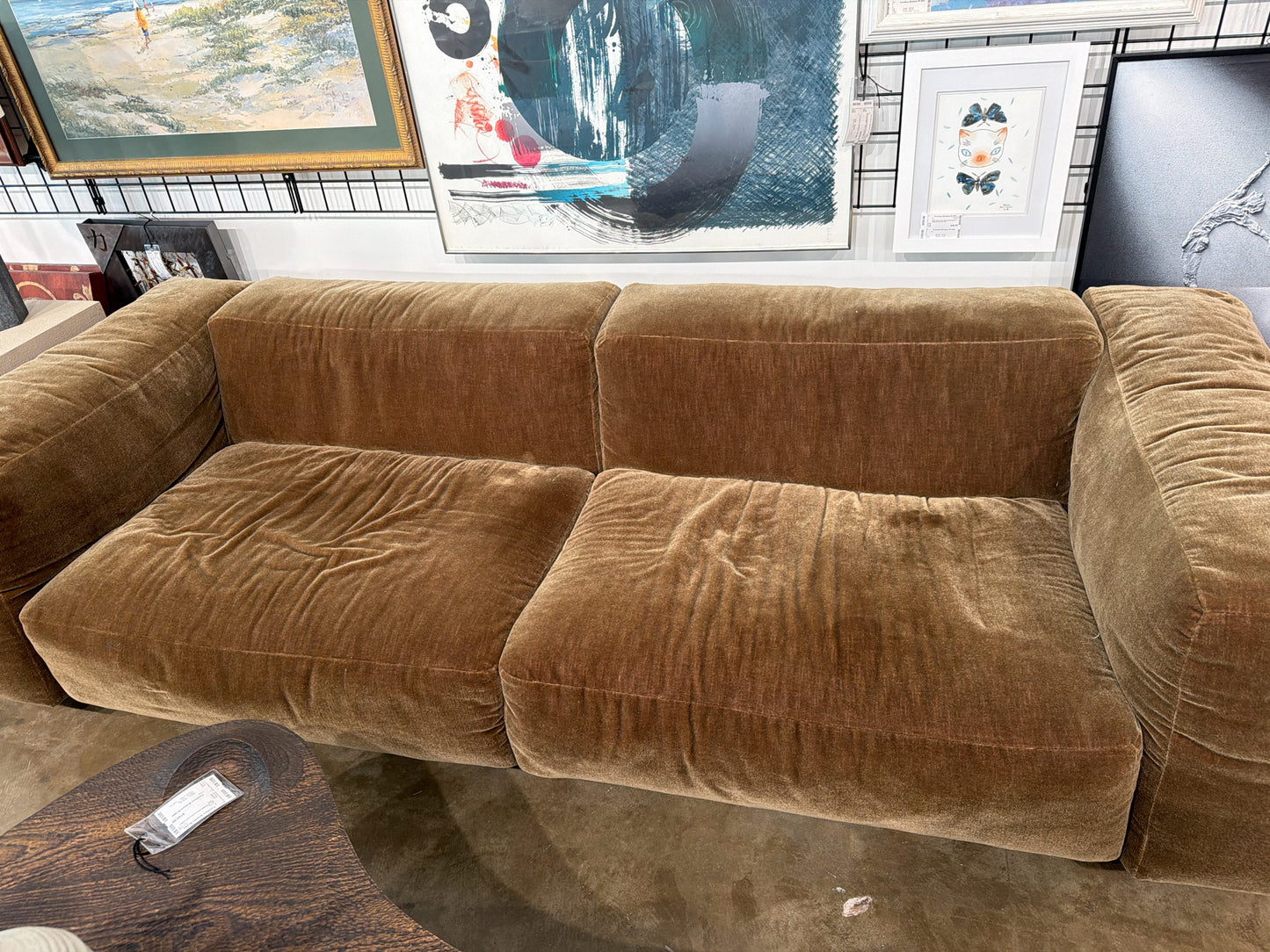 Camel/Tobacco Brown Velvet Sofa Arflex Marenco