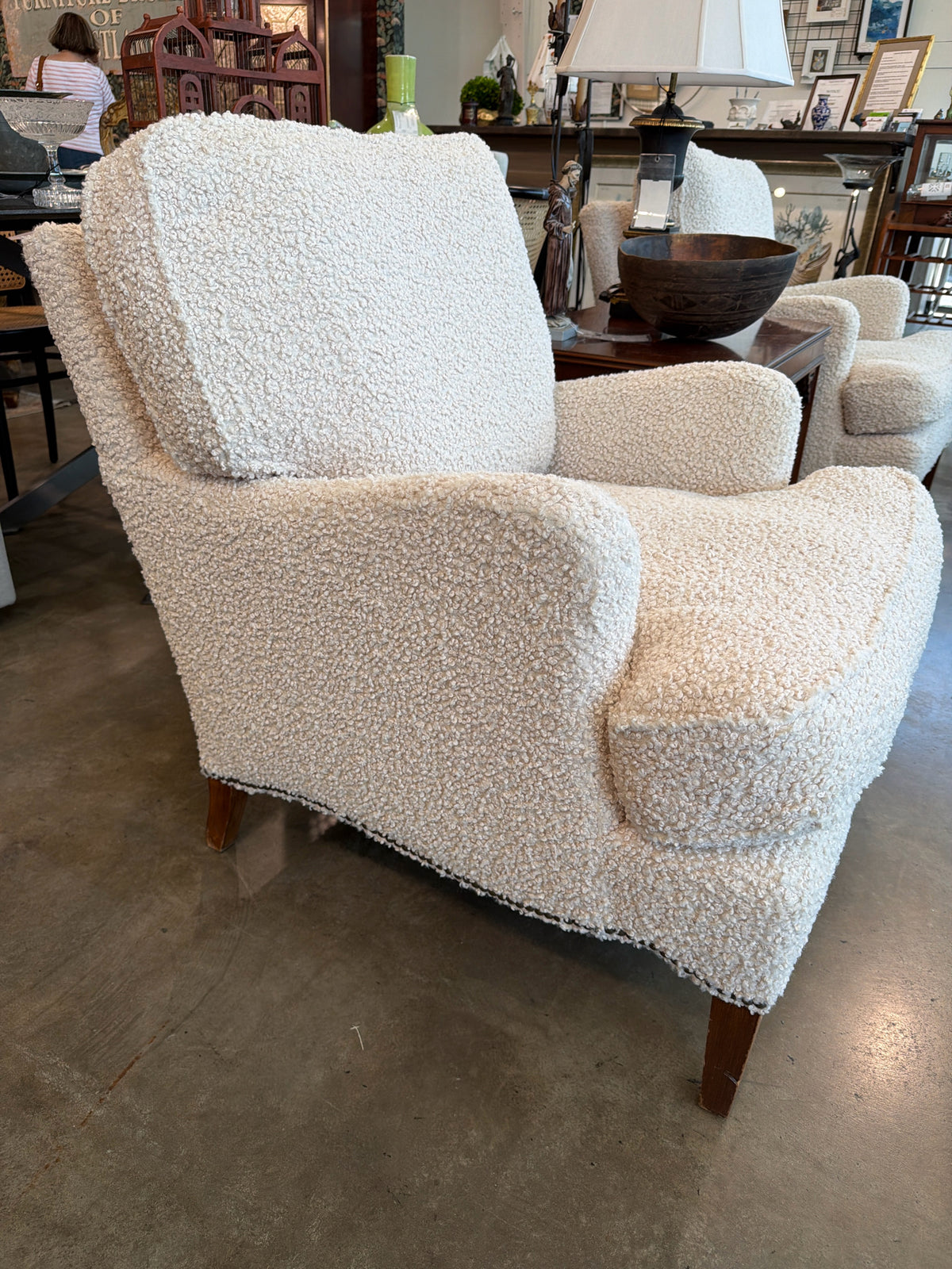 Vintage Chair w/ NEW Off White Boucle Upholstery