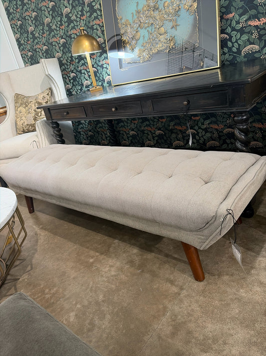 Gray/Taupe Tufted Fabric Upholstered Bench w/Wood Legs (76x22)