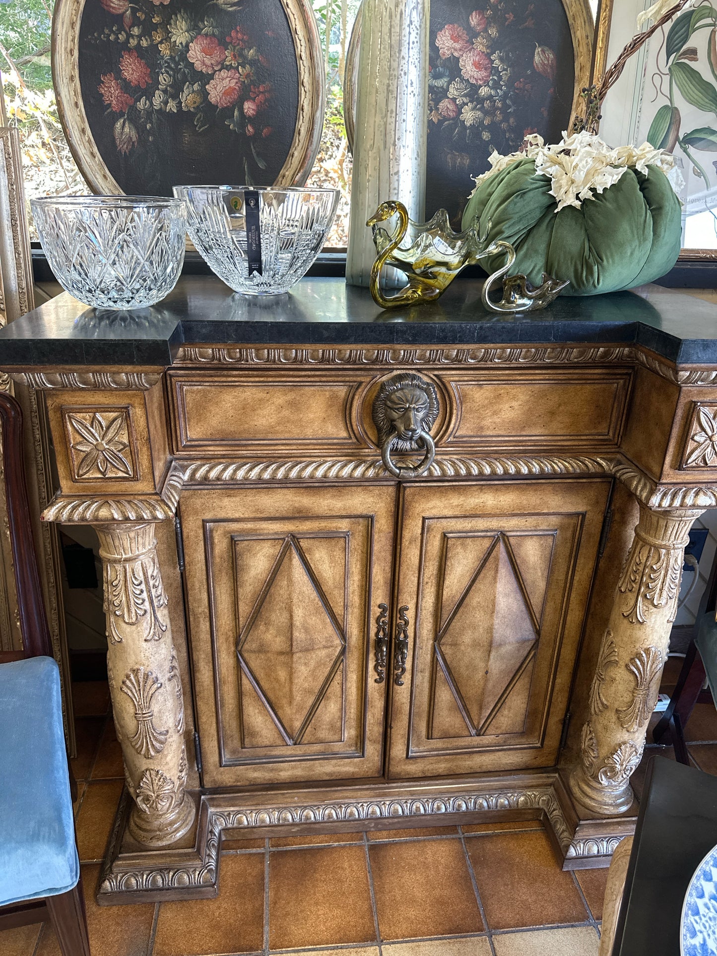 John Williams Ornate Cabinet - Gold w/ Black Granite Top