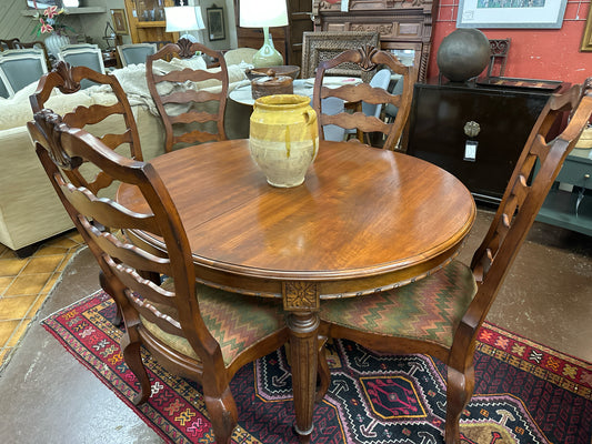 Antique French Walnut Table (1 Leaf) & 5 Chairs (Reproductions)