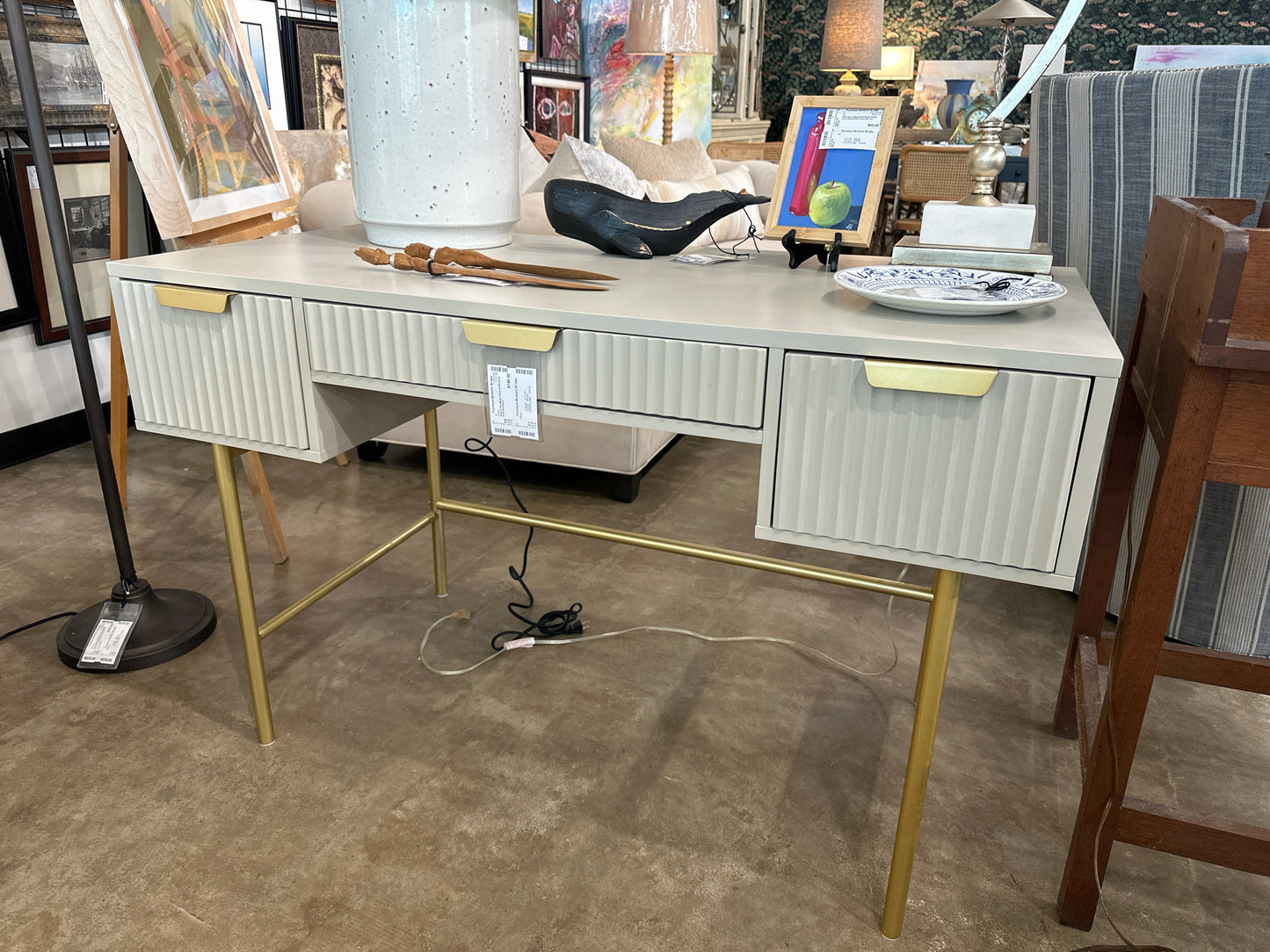 Desk 3 Dwr Matte Taupe w/ Brushed Gold Hardware