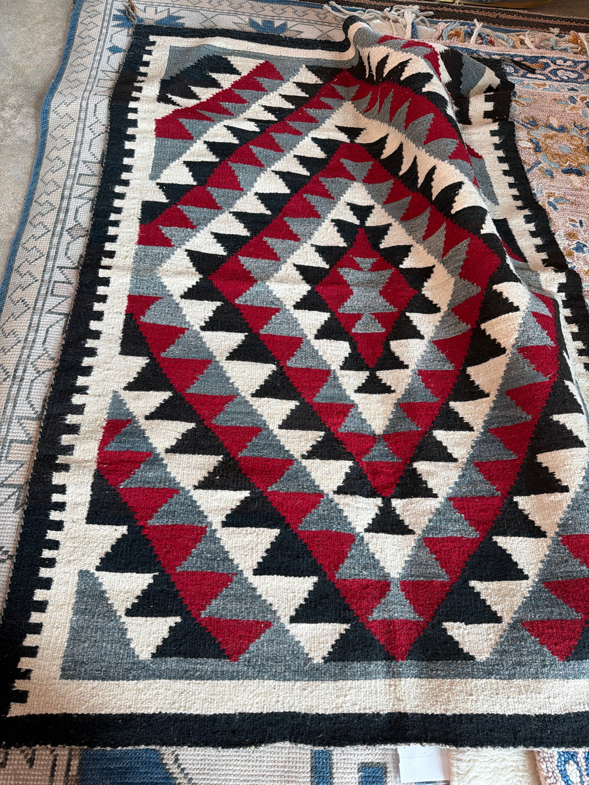Vintage Navajo Rug "Eye Dazzler" Red/Black 47 x 69