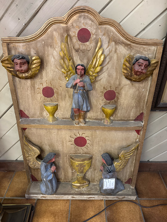 Vintage Carved Wood Angle Wall Placque, Made in Mexico 39x25 1/2"