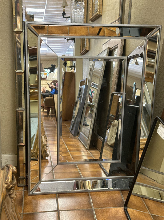 Silver Double Framed Beveled Mirror