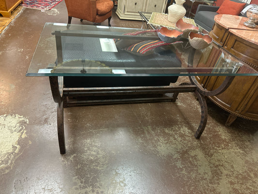 Glass Top Metal Bronze/Black Base Desk