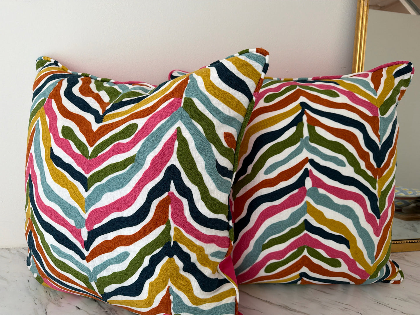 Custom/New PAIR 22" Multi Color Zebra/Pink Back Pillows-PB Down Inserts