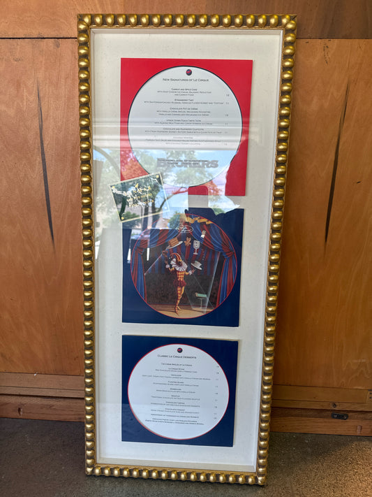 Framed Dessert Menu from Cirque in NYC, 14 1/2" x 34"