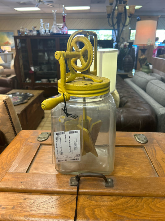 Antique Butter Churn Jar w/ Yellow Crank