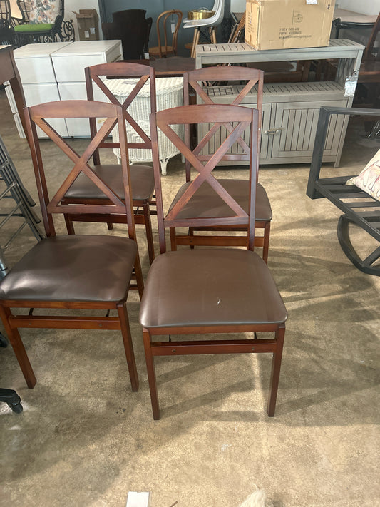 SET Of 4 Folding Chairs Brown Wood