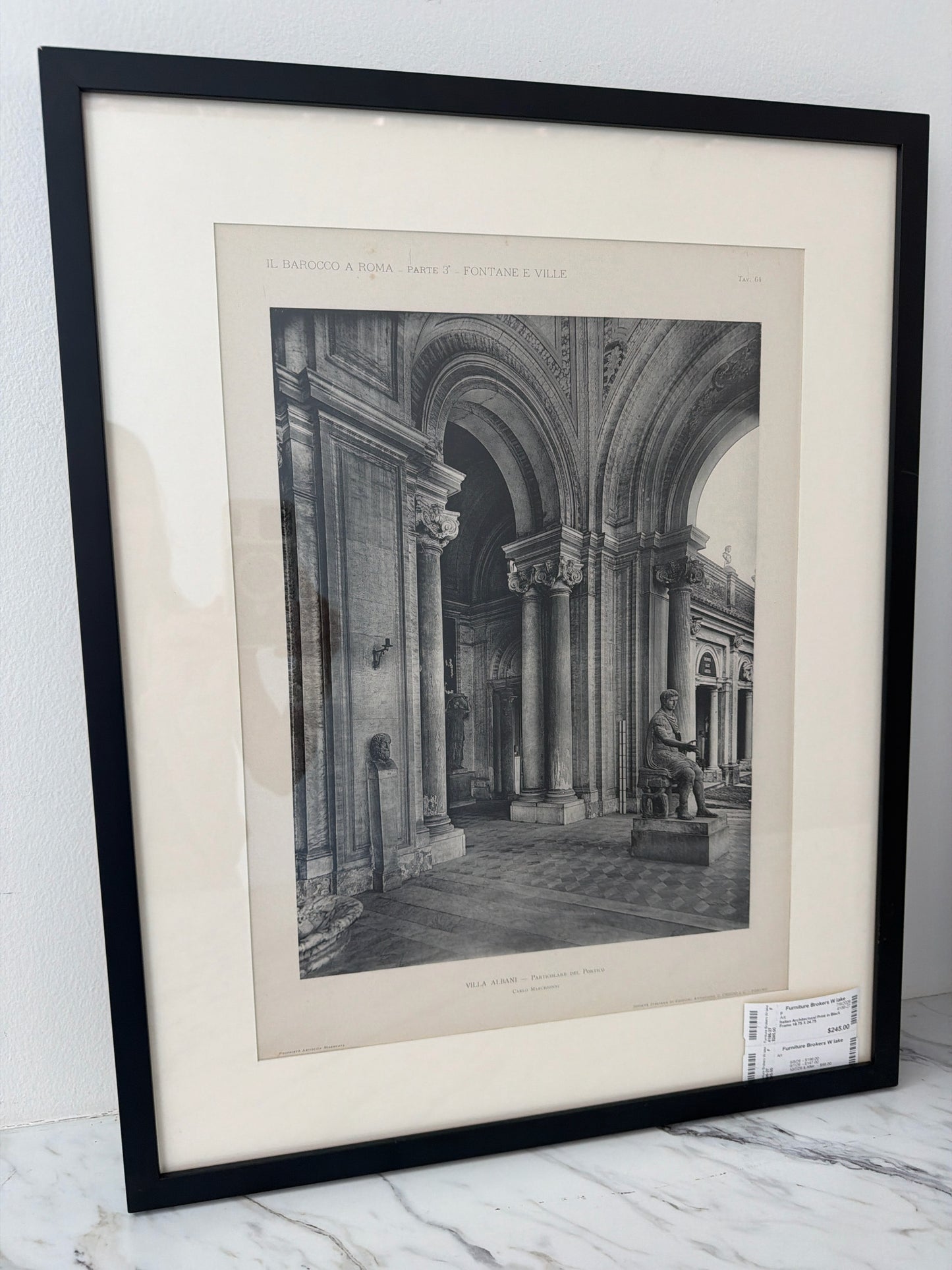 Italian Architectural Print in Black Frame 19.75 X 24.75