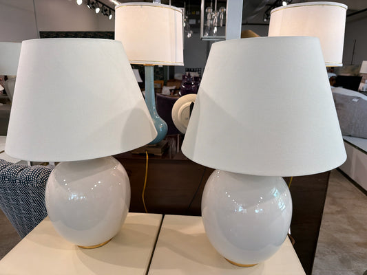 PAIR Visual Comfort Glazed Ceramic Cream Lamps w/ Shades
