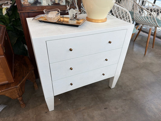 Made Goods "Soria" Nightstand Ivory 3 Drawer Brass Tone Hardware