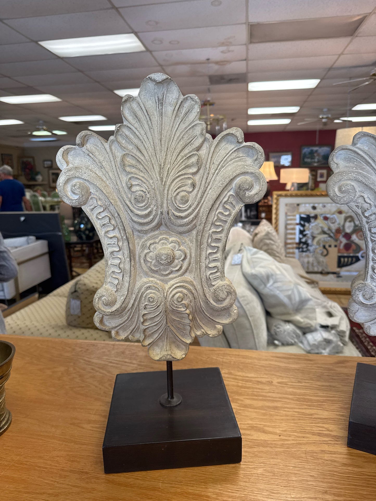 PAIR -  Architectural Sculpture Plaster on Wood Base 21"