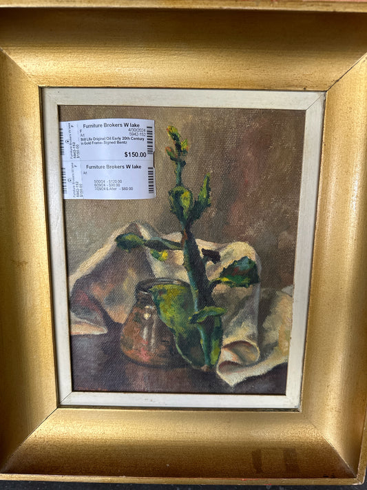 Still Life Original Oil Early 20th Century in Gold Frame- Signed Bentz