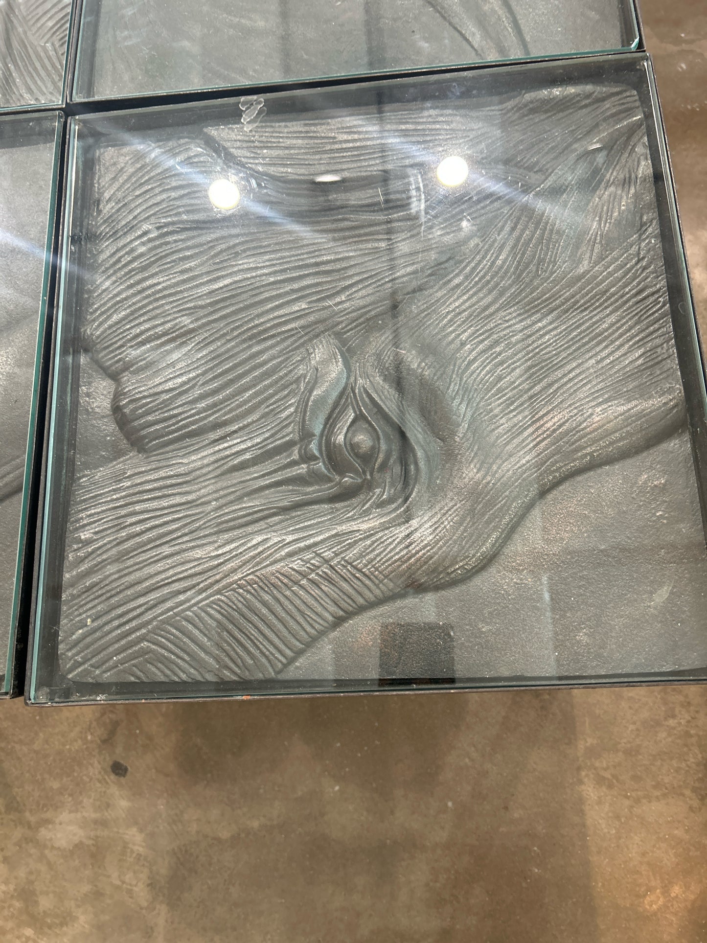 Animal Head Stone Metal Base Glass Top Table
