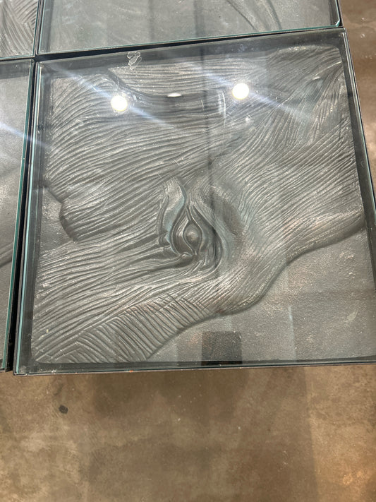 Animal Head Stone Metal Base Glass Top Table
