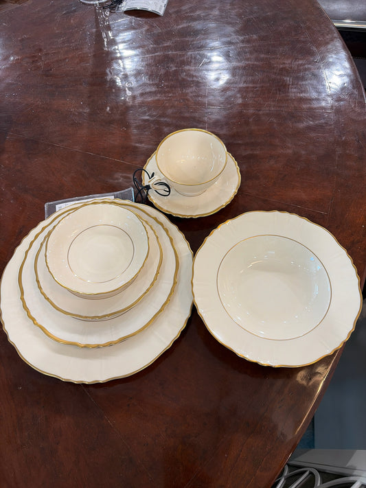 62-Piece Old Ivory Syracuse China- Ivory w/Gold Rim-(Items Inc.Listed on Back)