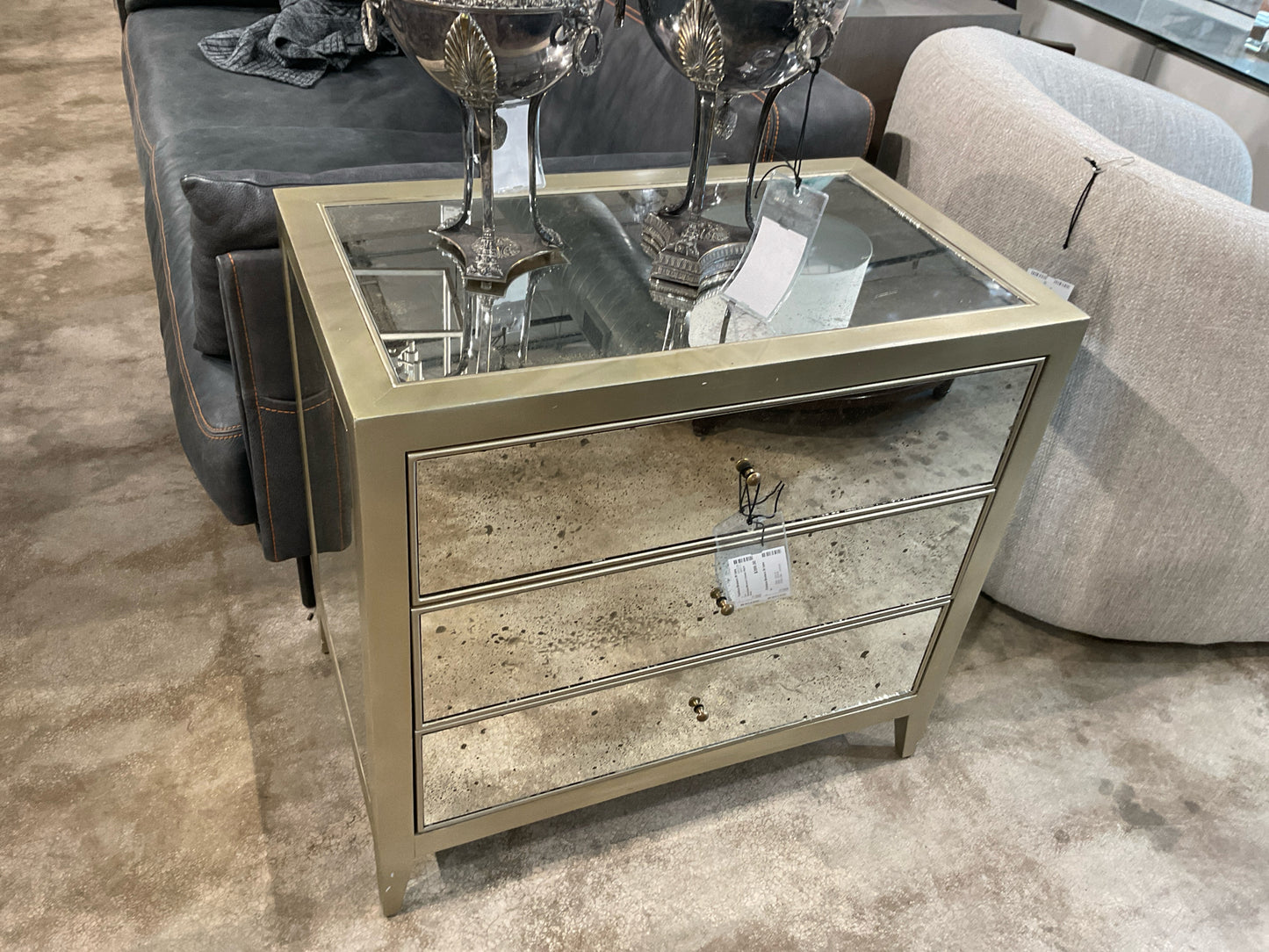 Made Goods Mirrored 3 Drawer Night Stand