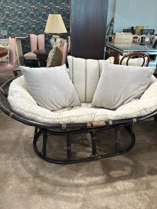Papasan Bamboo Lounger Chair Faux Fur Cushion