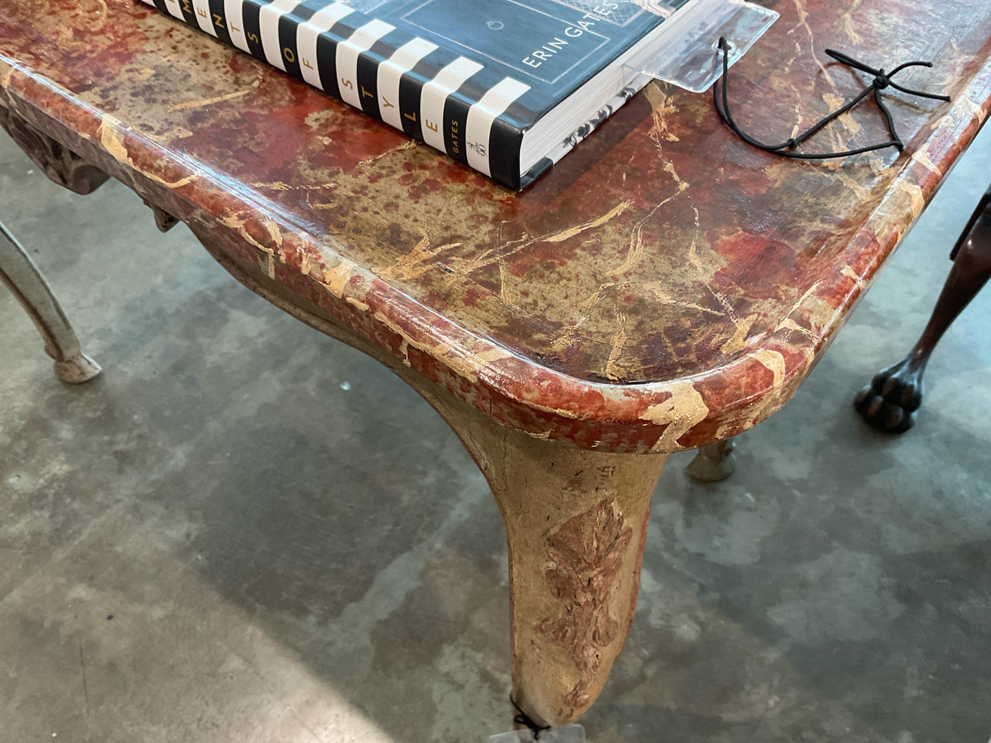 18th Century French Table w/Faux Marbled Top (ORIG $5650.00) 20D x 34W x 25H
