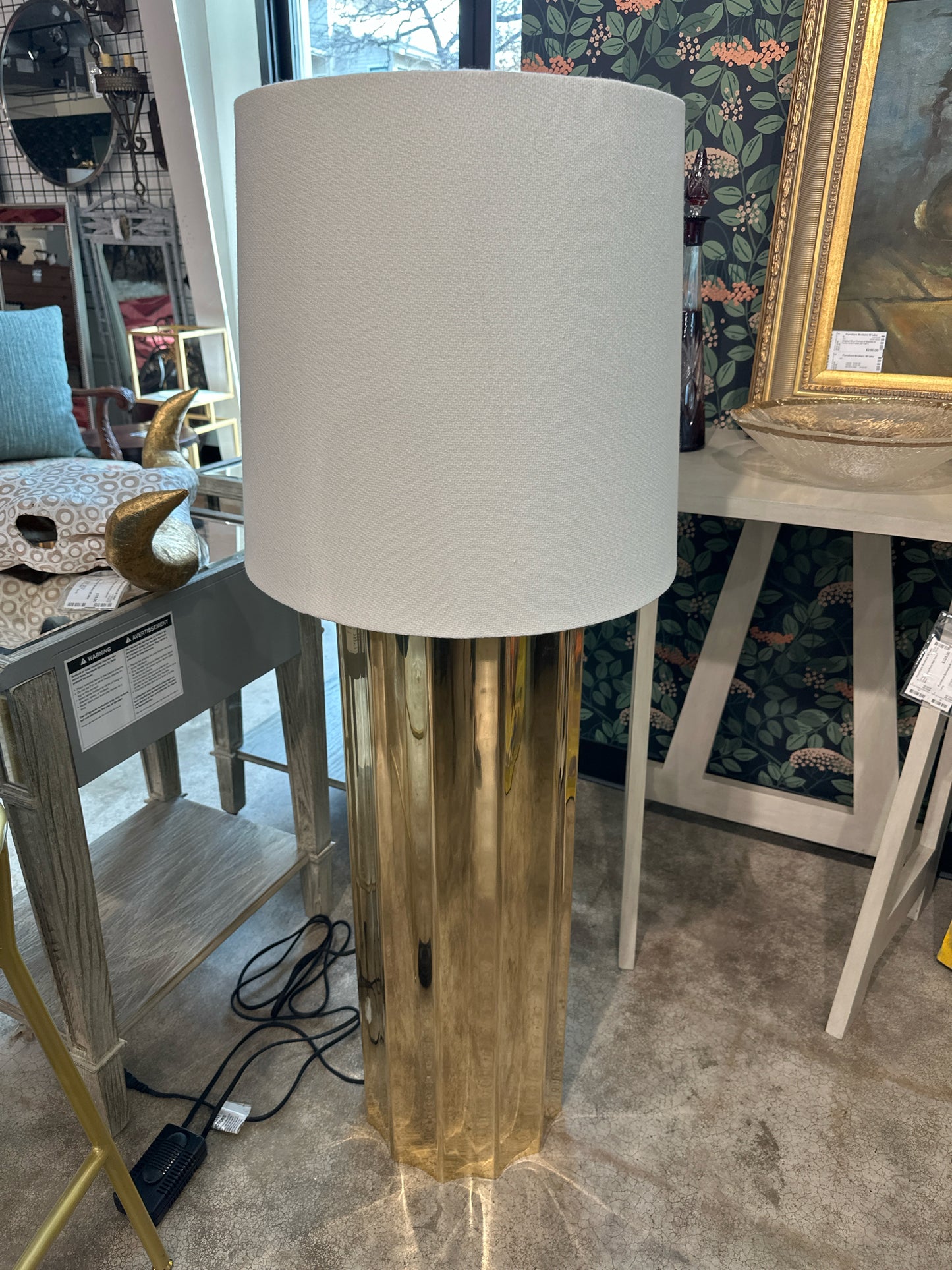 CB2 Baz Oversized Unlaquared Brass Floor Lamp