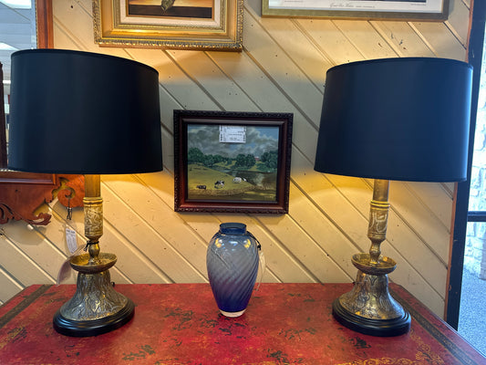 PAIR Lamps Brass/Silver w/ Black/Gold Shades