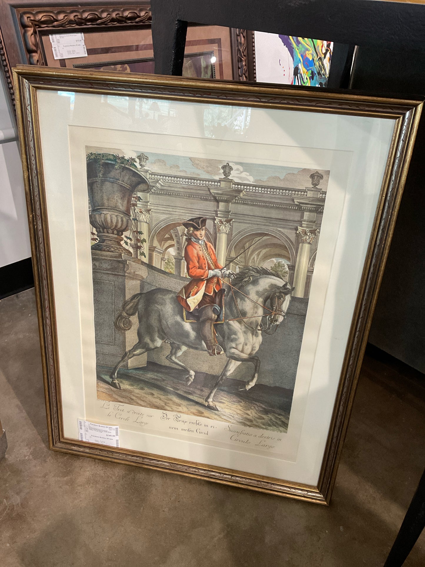Framed Equestrian Dressage Engraving Restrike by Johan Elias Ridiner 'Circle Lar