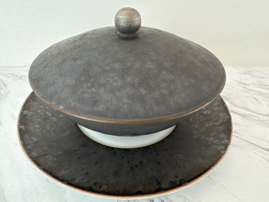 Jaune de Chrome French Raku Porcelain Bowl/Lid and Platter