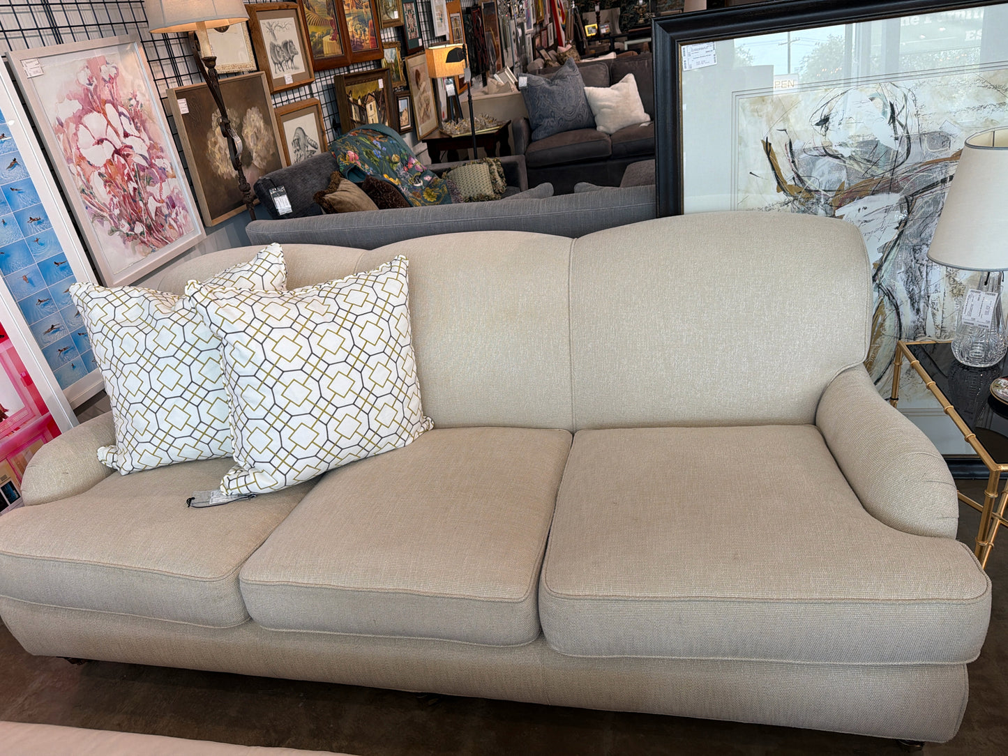 Hancock & Moore 7' 3 Cushion Cream Sofa