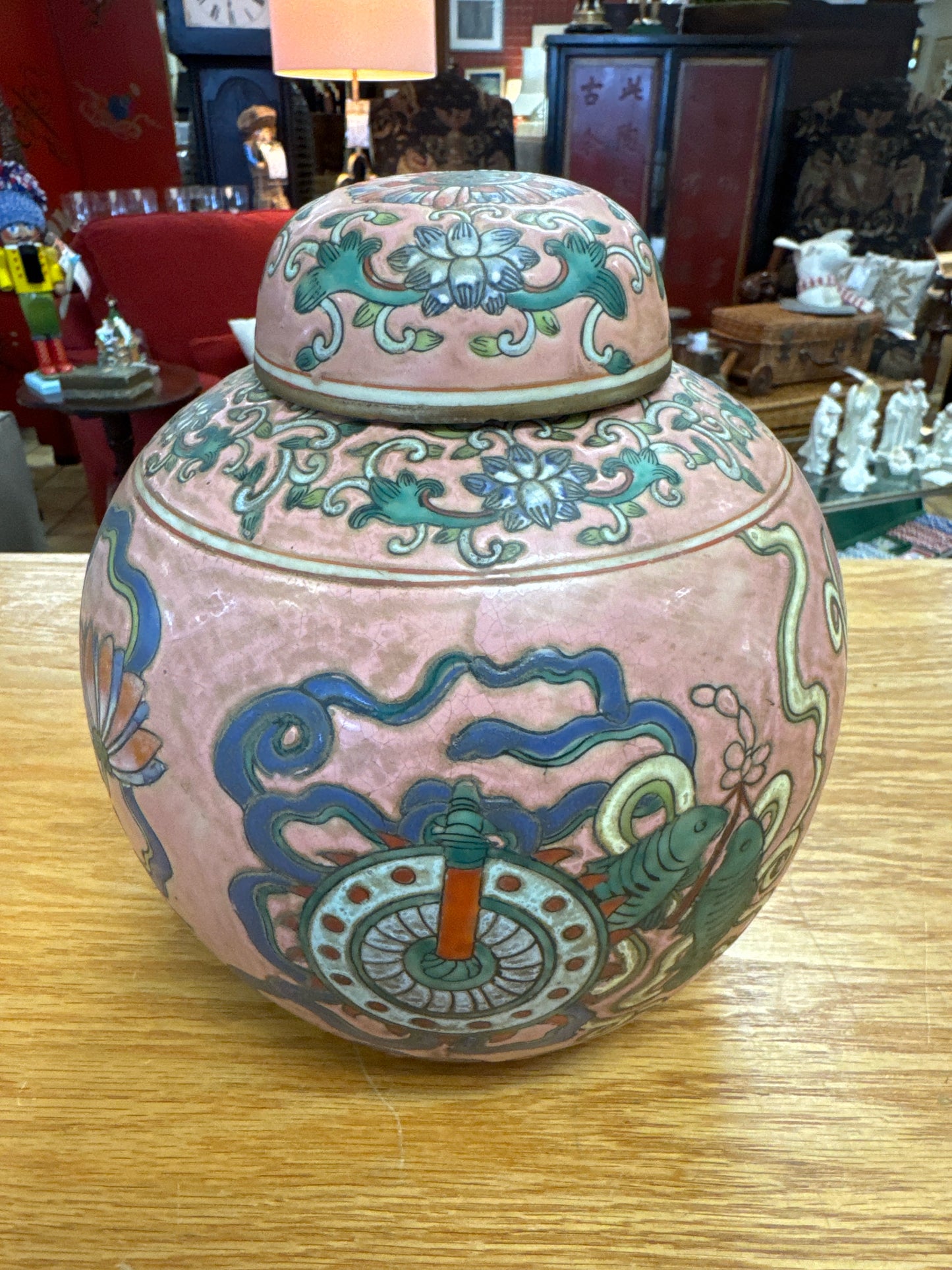 Pink Asian Chinoiserie Vase with Lid